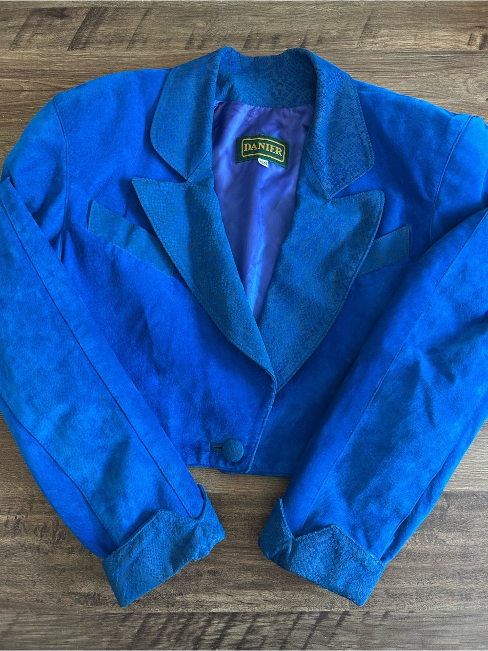Vintage 80s/90s Danier Cobalt Blue Cropped Suede Blazer Jacket - Size Medium